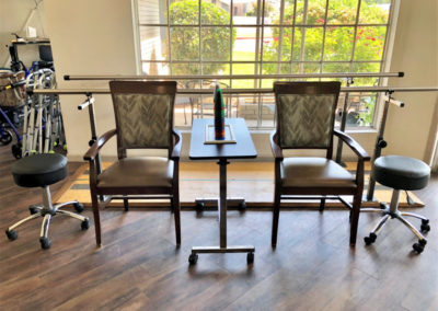 Fitness area chairs and bar